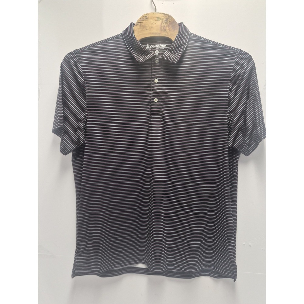 Chubbies Men  Performance Polo Shirt Weekend Black Striped XL